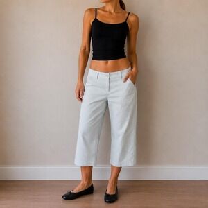 Light Blue Stripe Low Rise Capri Pants Women 9 Y2K Coquette Coastal Old Money